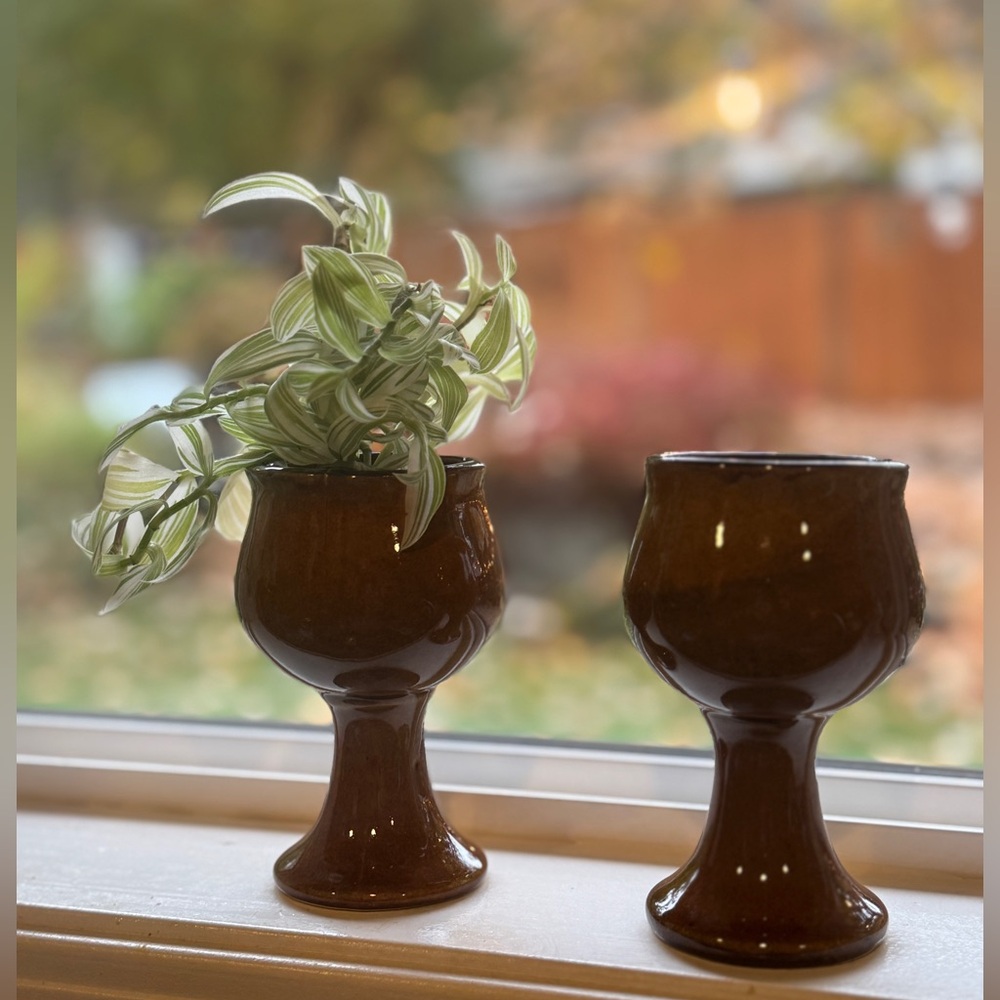 Vintage Ceramic Goblets / Mini Planters— Earthy brown Studio Pottery Style (2)